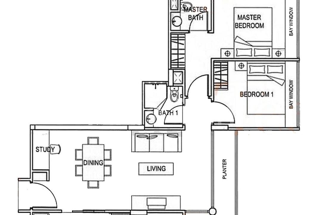 Axis @ Siglap, The Interior Lab, Contemporary, Condo, 2 Bedder Condo Floorplan, Penthouse, Original Floorplan