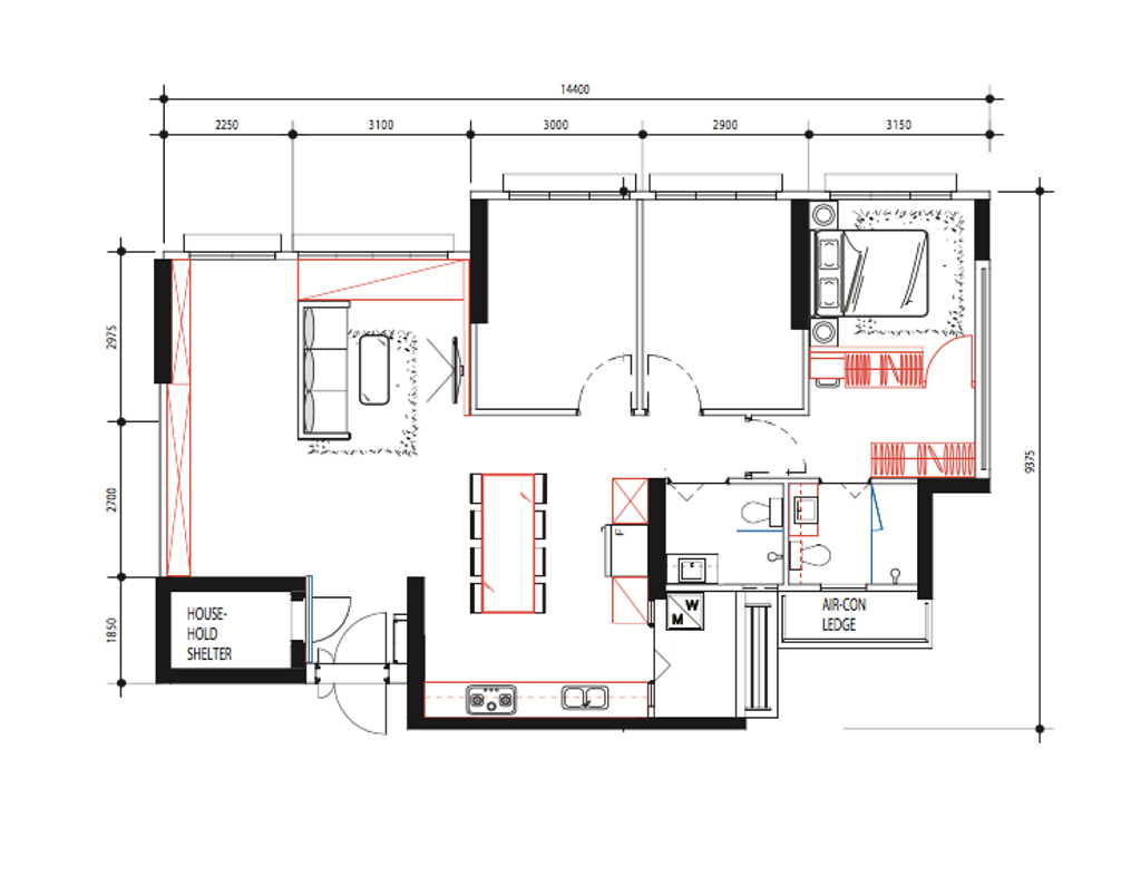 Contemporary, HDB, Bedok South Road, Interior Designer, Dyel Design, 5 Room Hdb Floorplan, 5 Room Type 1 H, Final Floorplan