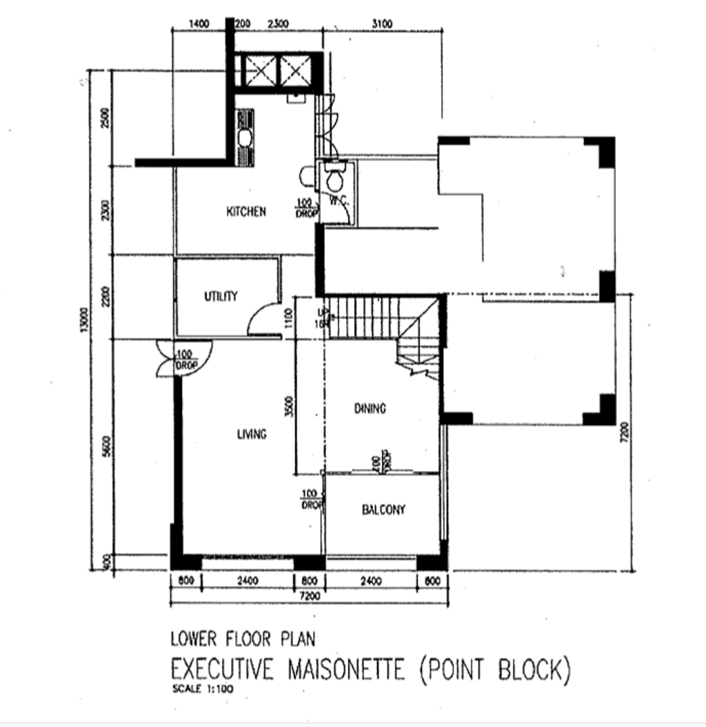 Contemporary, HDB, Bishan Street 13, Interior Designer, Design 4 Space, Modern, Executive Maisonette Floorplan, Executive Maisonette Point Block, Lower Floor Plan, Original Floorplan