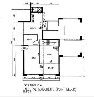 Bishan Street 13, Design 4 Space, Contemporary, Modern, HDB, Executive Maisonette Floorplan, Executive Maisonette Point Block, Lower Floor Plan, Original Floorplan