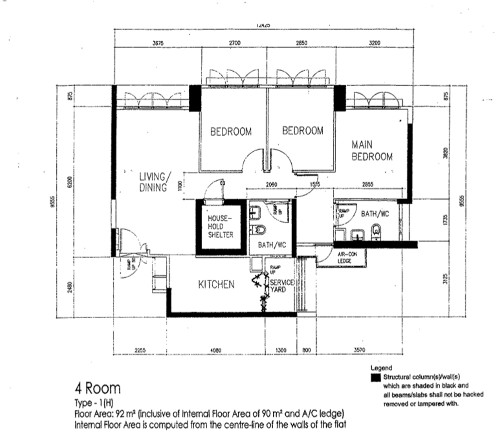 Contemporary, HDB, Fernvale Crest, Interior Designer, Design 4 Space, 4 Room Hdb Floorplan, 4 Room Type 1 H, Original Floorplan