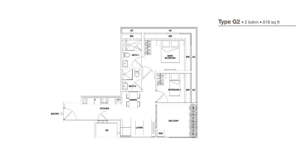 Contemporary, Condo, Regent Residences, Interior Designer, Design 4 Space, 2 Bedder Condo Floorplan, Type G 2, Original Floorplan