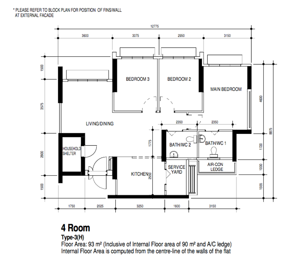 Modern, HDB, Northshore Drive, Interior Designer, Design 4 Space, Contemporary, 4 Room Hdb Floorplan, 4 Room Type 3 H, Original Floorplan