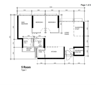 Ang Mo Kio Street 23, Charlotte's Carpentry, Contemporary, HDB, 5 Room Hdb Floorplan, 5 Room, Type 1, Original Floorplan