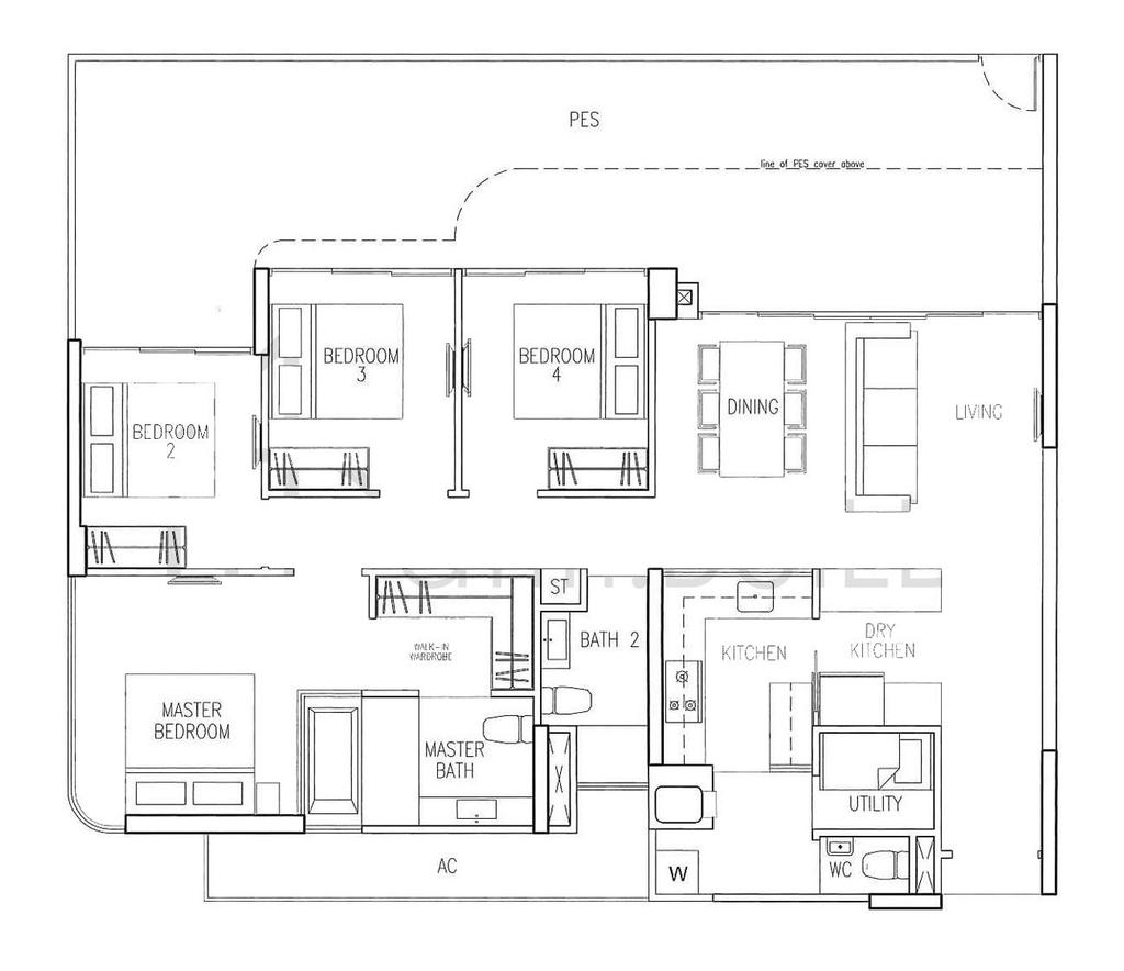 Contemporary, Condo, Riversound Residence, Interior Designer, Jialux Interior, 4 Bedder Condo Floorplan, Space Planning, Before Floorplan
