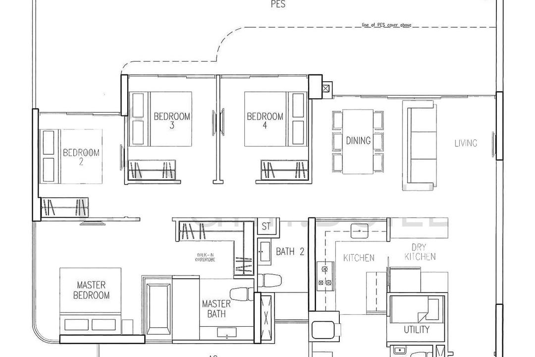 Riversound Residence, Jialux Interior, Contemporary, Condo, 4 Bedder Condo Floorplan, Space Planning, Before Floorplan