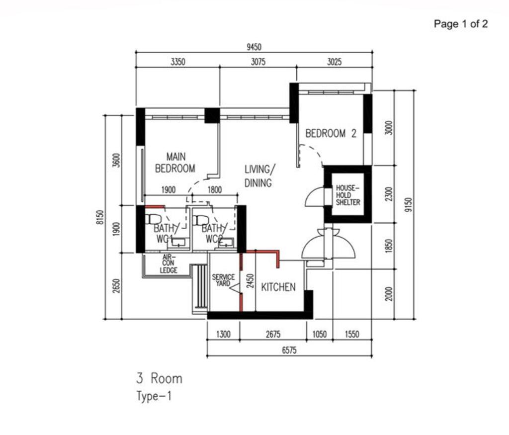 Contemporary, HDB, Skyparc @ Dawson, Interior Designer, Azcendant, 3 Room Hdb Floorplan, Type 1, Original Floorplan