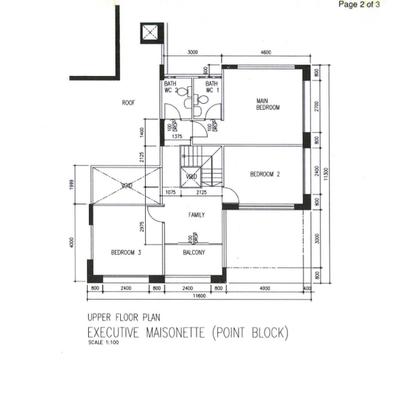 Bishan Street 13, Design 4 Space, Contemporary, Modern, HDB, Executive Maisonette Floorplan, Executive Maisonette Point Block, Upper Floor Plan, Original Floorplan