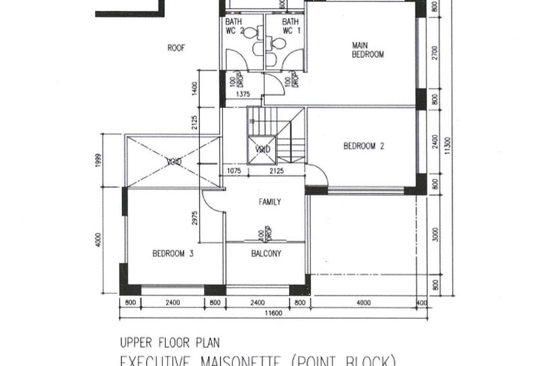 Bishan Street 13, Design 4 Space, Contemporary, Modern, HDB, Executive Maisonette Hdb Floorplan, Executive Maisonette Point Block, Upper Floor Plan, Original Floorplan