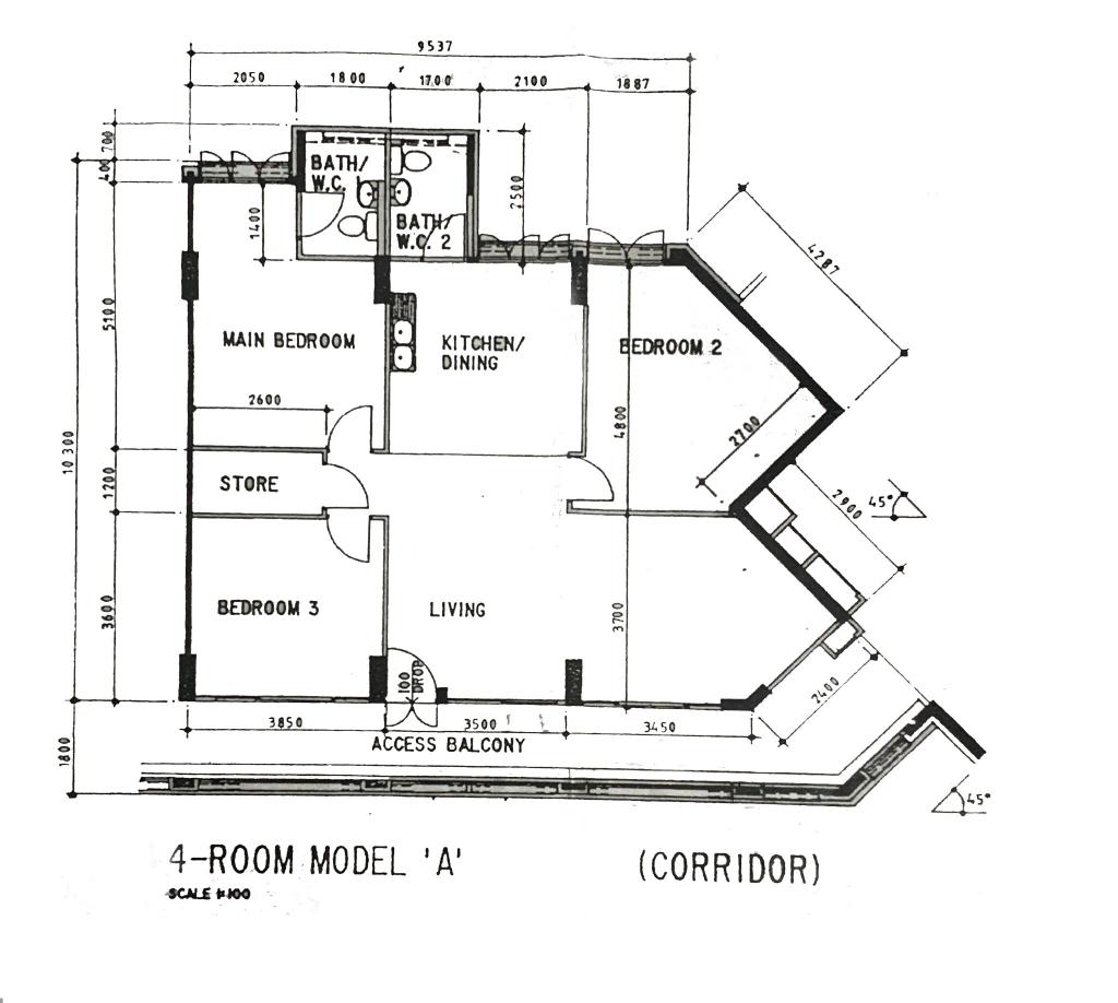 Scandinavian, HDB, Boon Lay Way, Interior Designer, T&T Design Artisan, Contemporary, 4 Room Hdb Floorplan, 4 Room Model A Corridor, Original Floorplan
