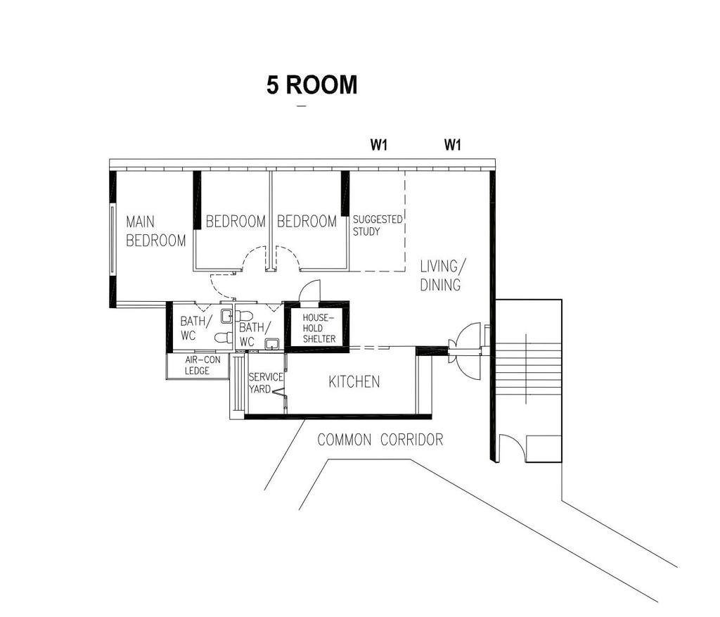 Contemporary, HDB, Tampines GreenVerge, Interior Designer, MET Interior, 5 Room Hdb Floorplan, 5 Room Corridor, Original Floorplan