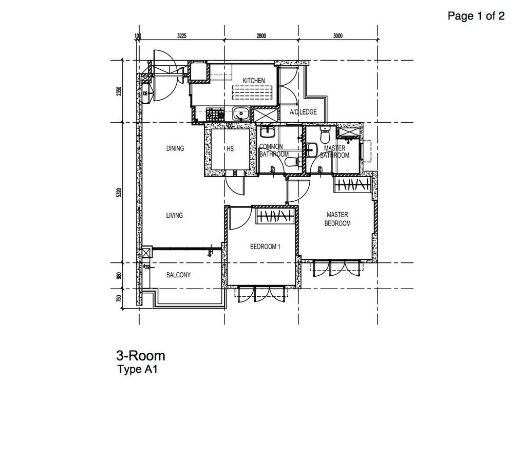 Contemporary, HDB, Yishun Street 11, Interior Designer, MET Interior, 3 Room Hdb Floorplan, 3 Room Type A 1, Original Floorplan