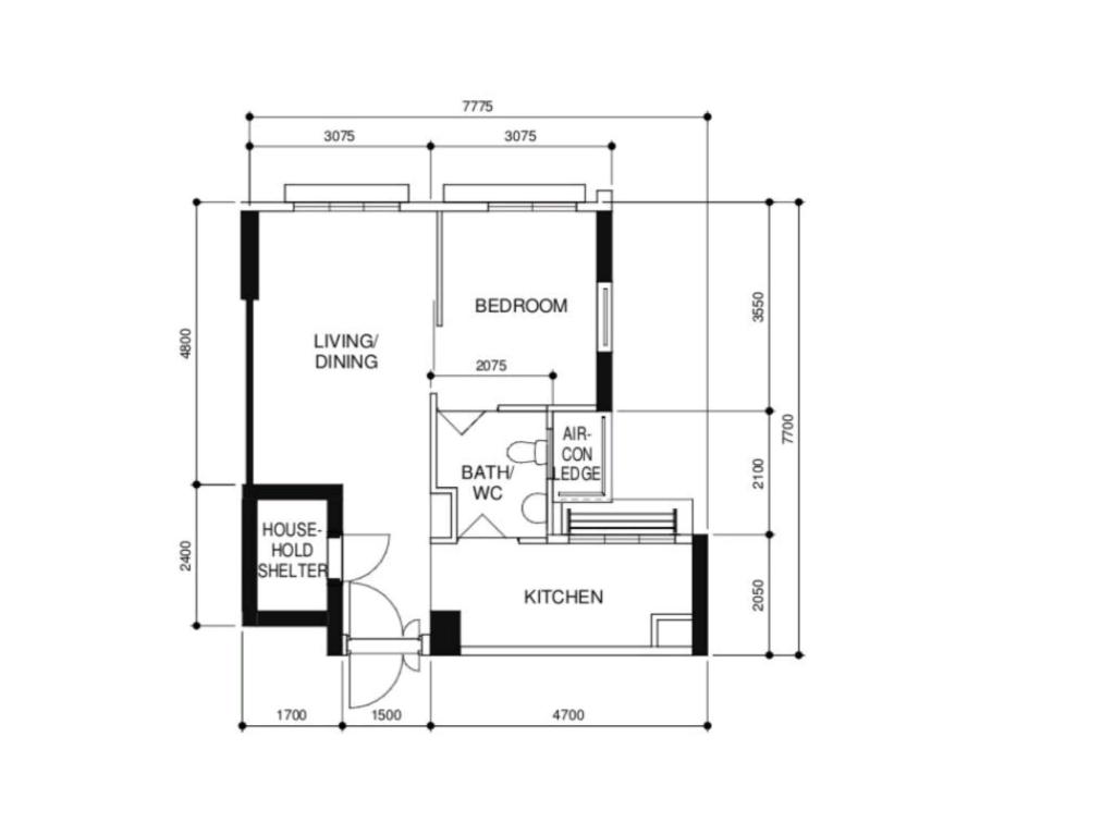 Contemporary, HDB, Northshore Drive, Interior Designer, The Local INN.terior 新家室, 2 Room Hdb Floorplan, Original Floorplan