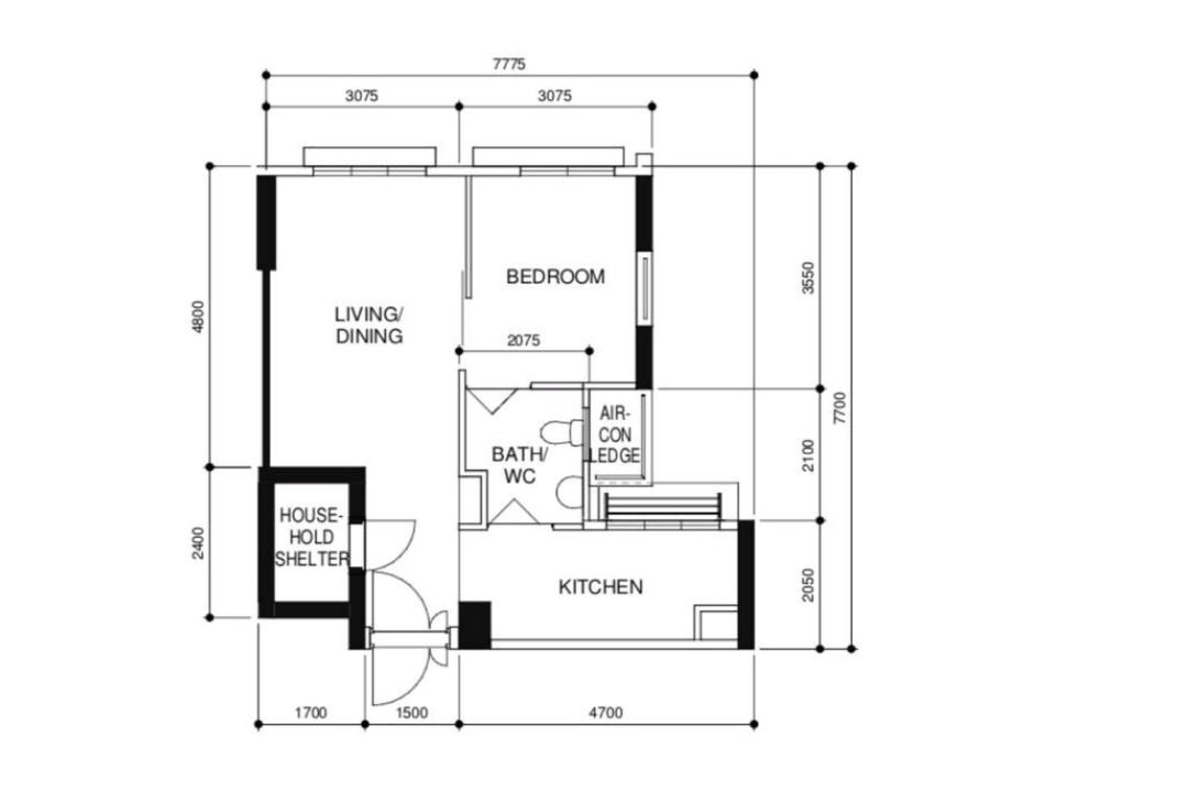 Northshore Drive, The Local INN.terior 新家室, Contemporary, HDB, 2 Room Hdb Floorplan, Original Floorplan