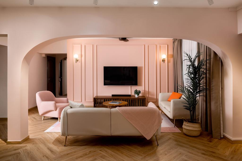 Contemporary, HDB, Living Room, Ang Mo Kio, Interior Designer, Salt Studio, Scandinavian, Pink