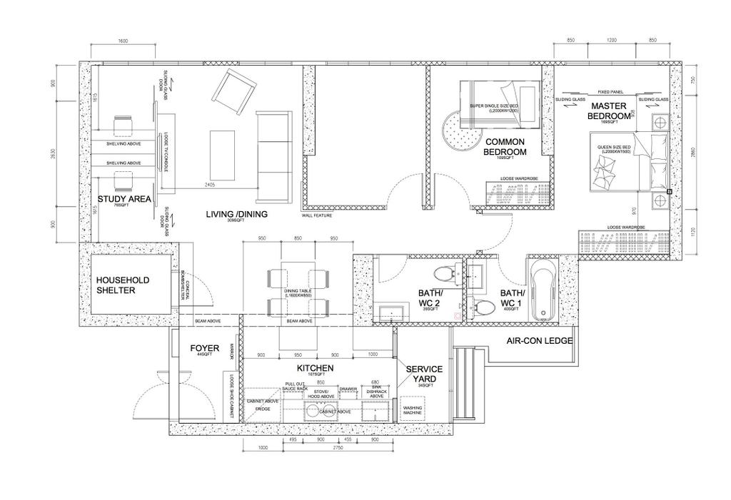 Contemporary, HDB, Clementi Avenue 3, Interior Designer, Sense & Semblance, 5 Room Hdb Floorplan, Space Planning, Final Floorplan