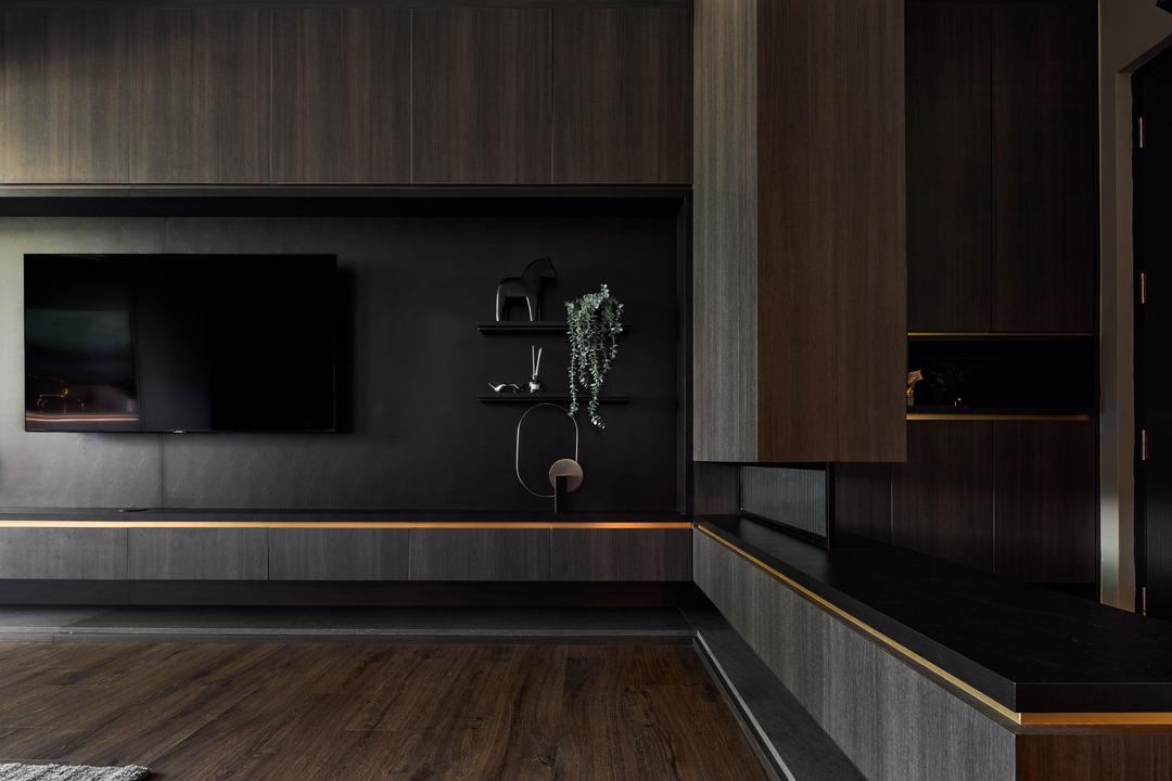 Bishan Street 22, The Interior Lab, Contemporary, Living Room, HDB, All Black, Black
