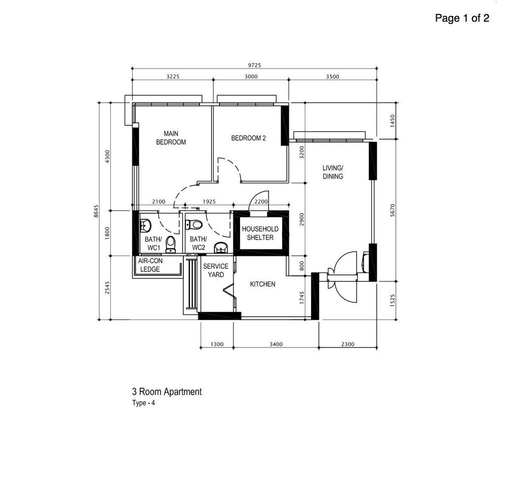 Contemporary, HDB, Jalan Tenteram, Interior Designer, 85 SQFT, 3 Room Hdb Floorplan, 3 Room Apartment, Type 4, Original Floorplan
