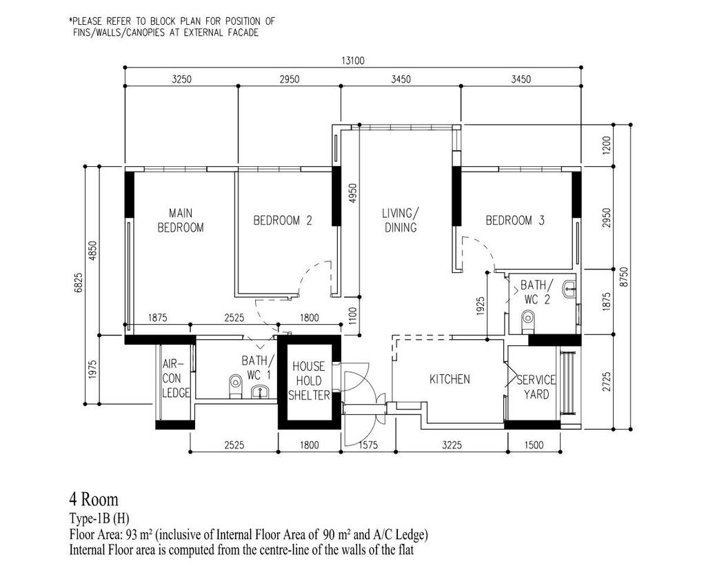 Contemporary, HDB, Bidadari Park Drive, Interior Designer, 85 SQFT, 4 Room Hdb Floorplan, 4 Room, Type 1 B H, Original Floorplan