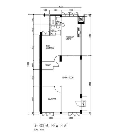 Bukit Merah Lane 1, IdeasXchange, Contemporary, HDB, 3 Room Hdb Floorplan, 3 Room New Flat, Original Floorplan
