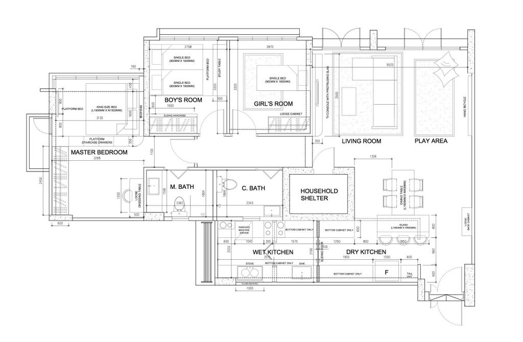 Minimalist, HDB, Punggol Place, Interior Designer, Sense & Semblance, Contemporary, 5 Room Hdb Floorplan, 5 Room Point Block, Type 2, Space Planning, Final Floorplan