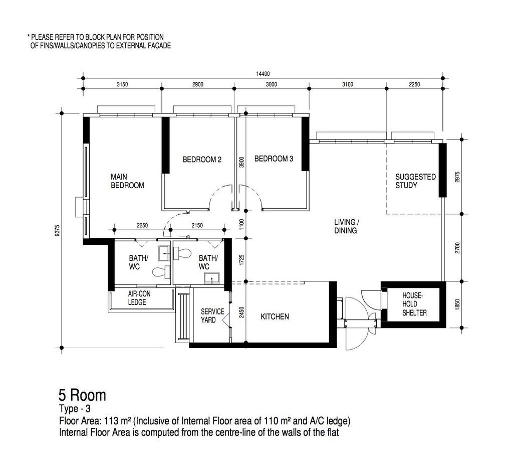 Scandinavian, HDB, Bedok South Road, Interior Designer, Carpenter Direct, 5 Room Hdb Floorplan, 5 Room, Type 3, Original Floorplan