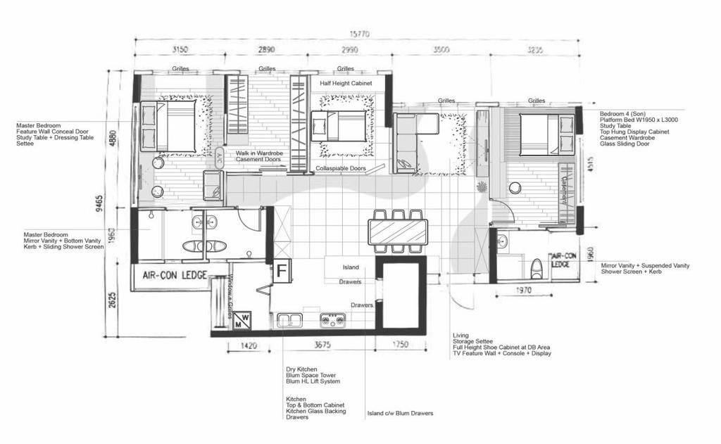 Contemporary, HDB, Hougang Street 32, Interior Designer, Great Oasis Interior Design, 3 Gen Hdb Floorplan, Space Planning, Final Floorplan