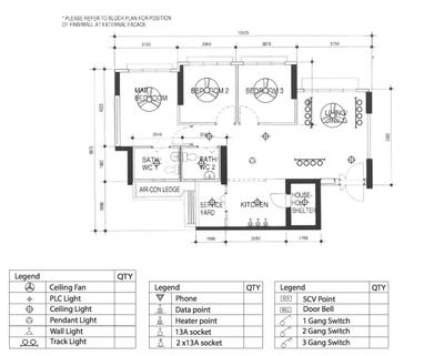 Bukit Batok West Avenue 9, Craftmakers Interior Design, Contemporary, HDB, 4 Room Hdb Floorplan, Electrical Plan, Lighting Plan, Space Planning, Final Floorplan