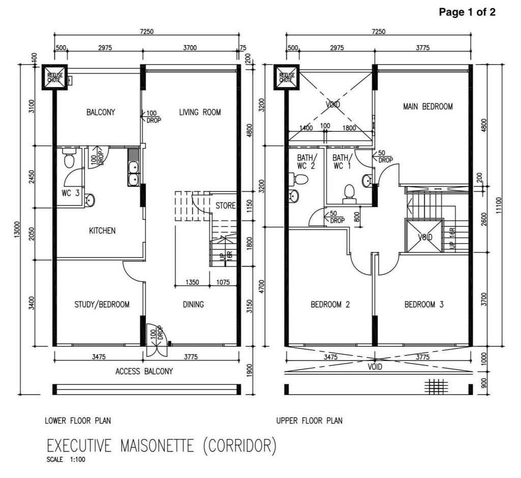 Contemporary, HDB, Tampines Avenue 5, Interior Designer, Ingenious Design Solutions, Executive Maisonette Floorplan, Executive Maisonette Corridor, Original Floorplan