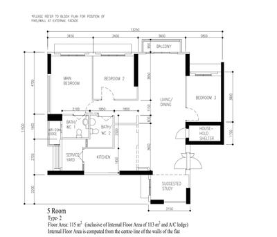 Northshore Drive, Ingenious Design Solutions, Contemporary, HDB, 5 Room Hdb Floorplan, 5 Room, Type 2, Original Floorplan