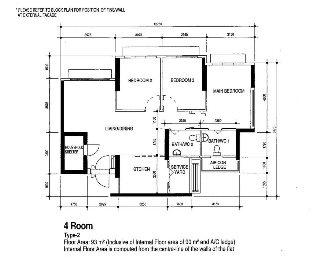 Contemporary, HDB, Northshore Drive, Interior Designer, MET Interior, 4 Room Hdb Floorplan, 4 Room, Type 2, Original Floorplan