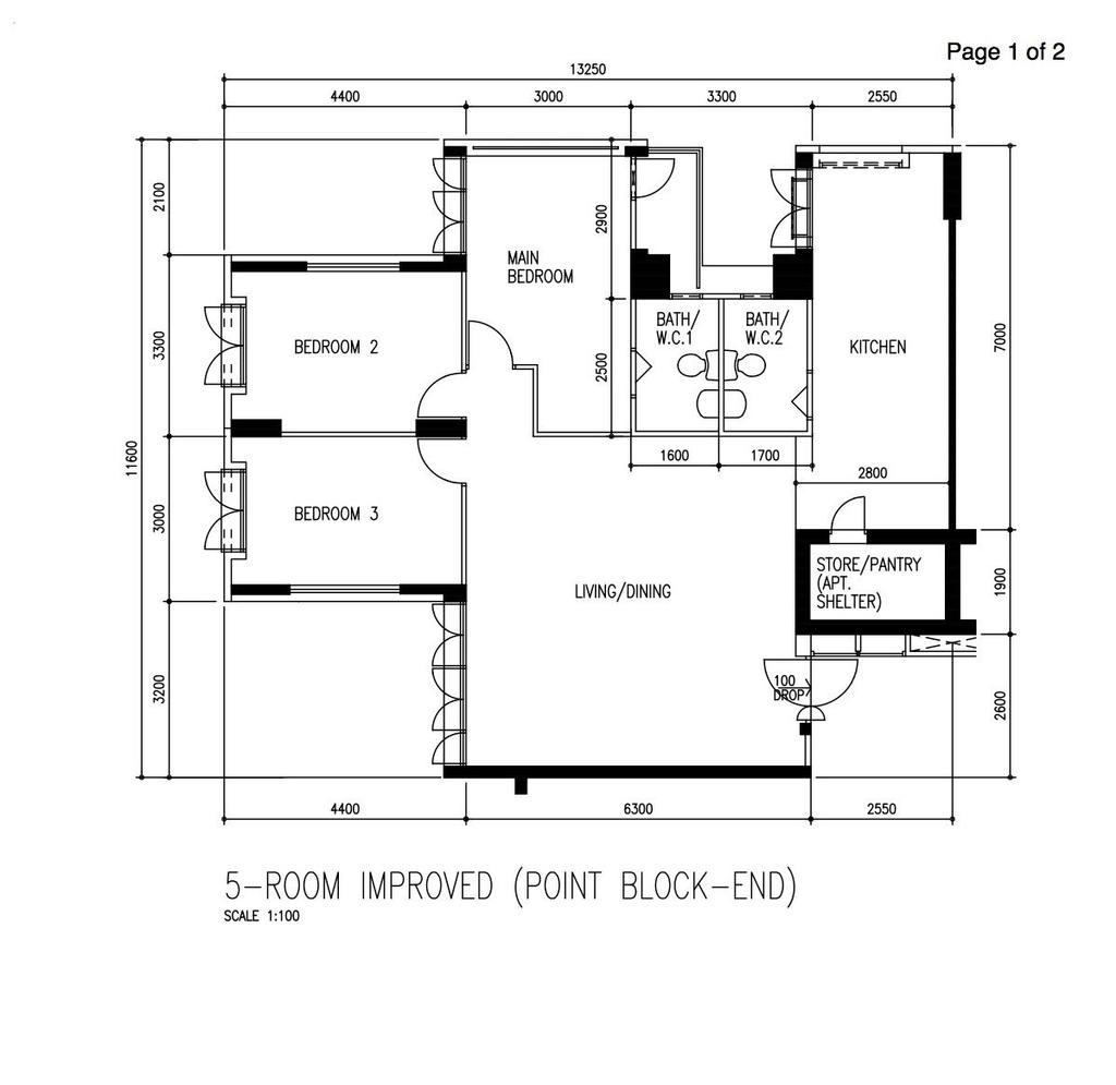 Scandinavian, HDB, Lompang Road, Interior Designer, Brick & Decor, Contemporary, 5 Room Hdb Floorplan, 5 Room Improved Point Block End, Original Floorplan