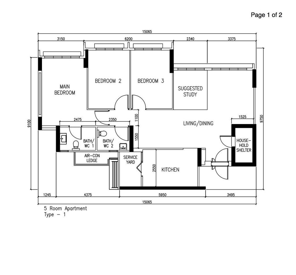 Contemporary, HDB, Rivervale Crescent, Interior Designer, Brick & Decor, 5 Room Hdb Floorplan, 5 Room Apartment, Type 1, Original Floorplan
