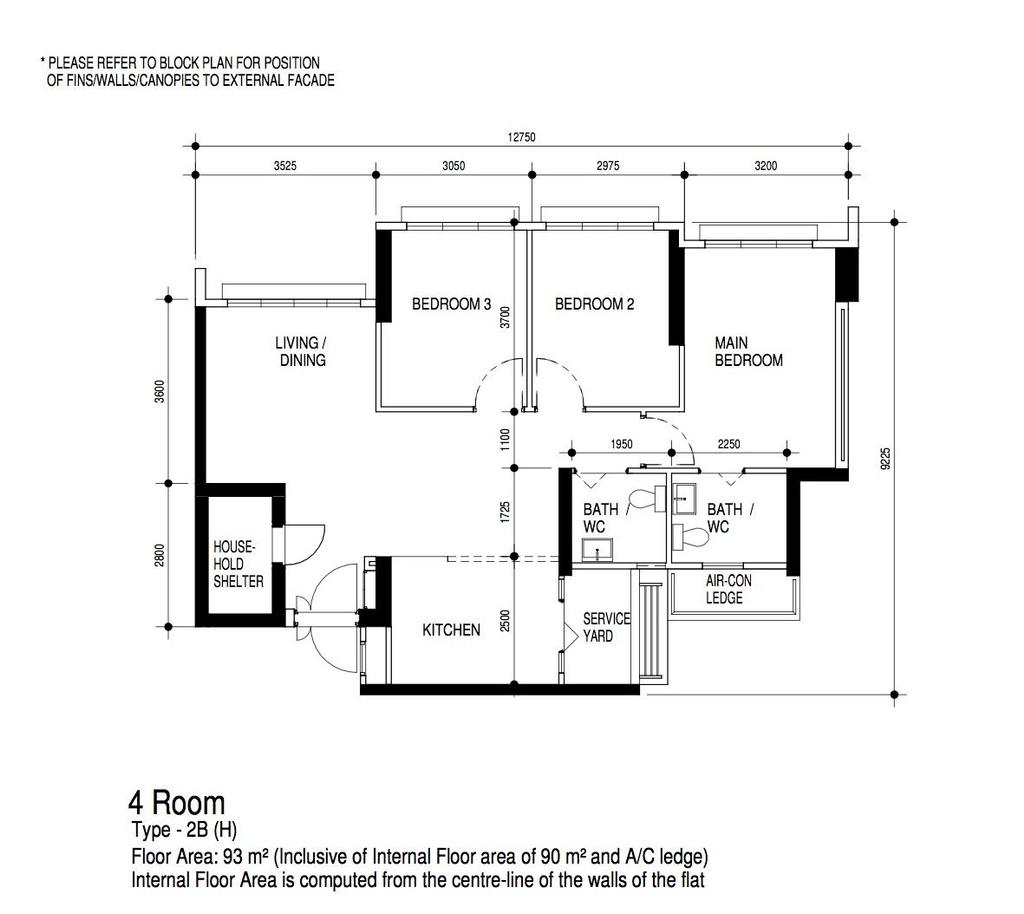 Contemporary, HDB, Bedok South Road, Interior Designer, H Design, 4 Room Hdb Floorplan, 4 Room, Type 2 B H, Original Floorplan