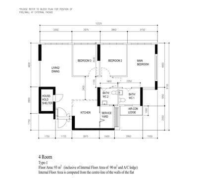 Tampines GreenVerge, ChengYi Interior Design, Scandinavian, HDB, 4 Room Hdb Floorplan, 4 Room, Type 1, Original Floorpplan