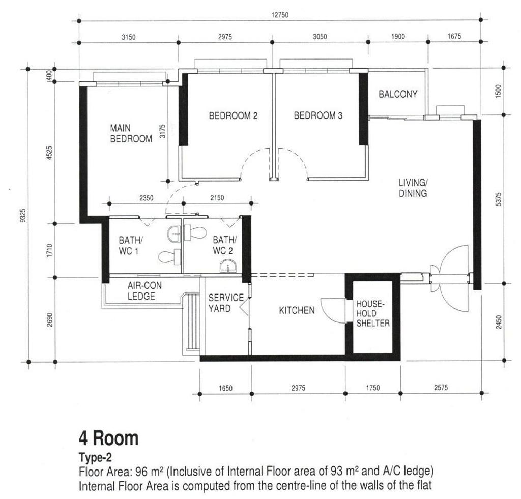 Contemporary, HDB, Ang Mo Kio Court, Interior Designer, Juz Interior, 4 Room Hdb Floorplan, 4 Room, Type 2, Original Floorplan