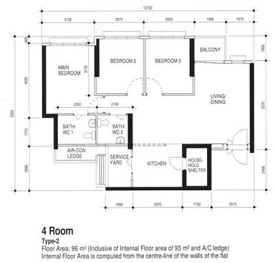 Ang Mo Kio Court, Juz Interior, Contemporary, HDB, 4 Room Hdb Floorplan, 4 Room, Type 2, Original Floorplan