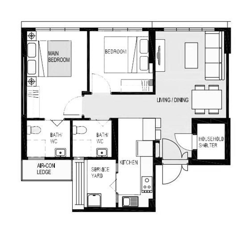 Contemporary, HDB, Tampines North Drive 1, Interior Designer, U-Home Interior Design, 3 Room Hdb Floorplan, 3 Room, Original Floorplan