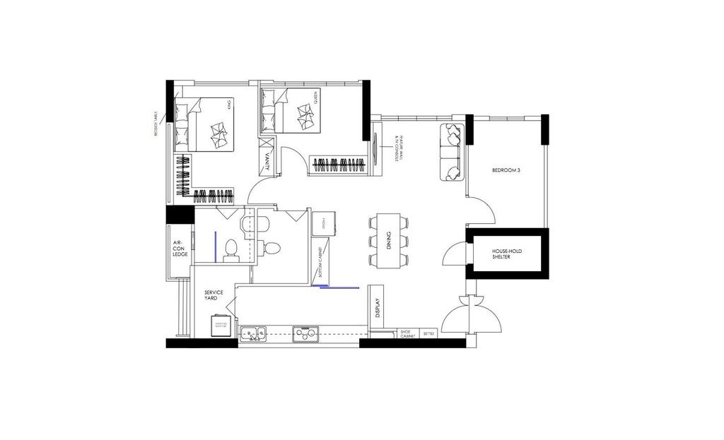Contemporary, HDB, Northshore Drive, Interior Designer, Yang's Inspiration Design, 4 Room Hdb Floorplan, 4 Room, Type 1 1 A, Final Floorplan