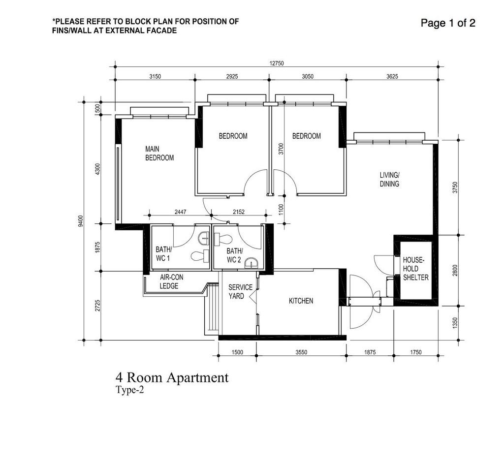 Contemporary, HDB, Circuit Road, Interior Designer, Hygge Design, 4 Room Hdb Floorplan, 4 Room Apartment, Type 2, Original Floorplan