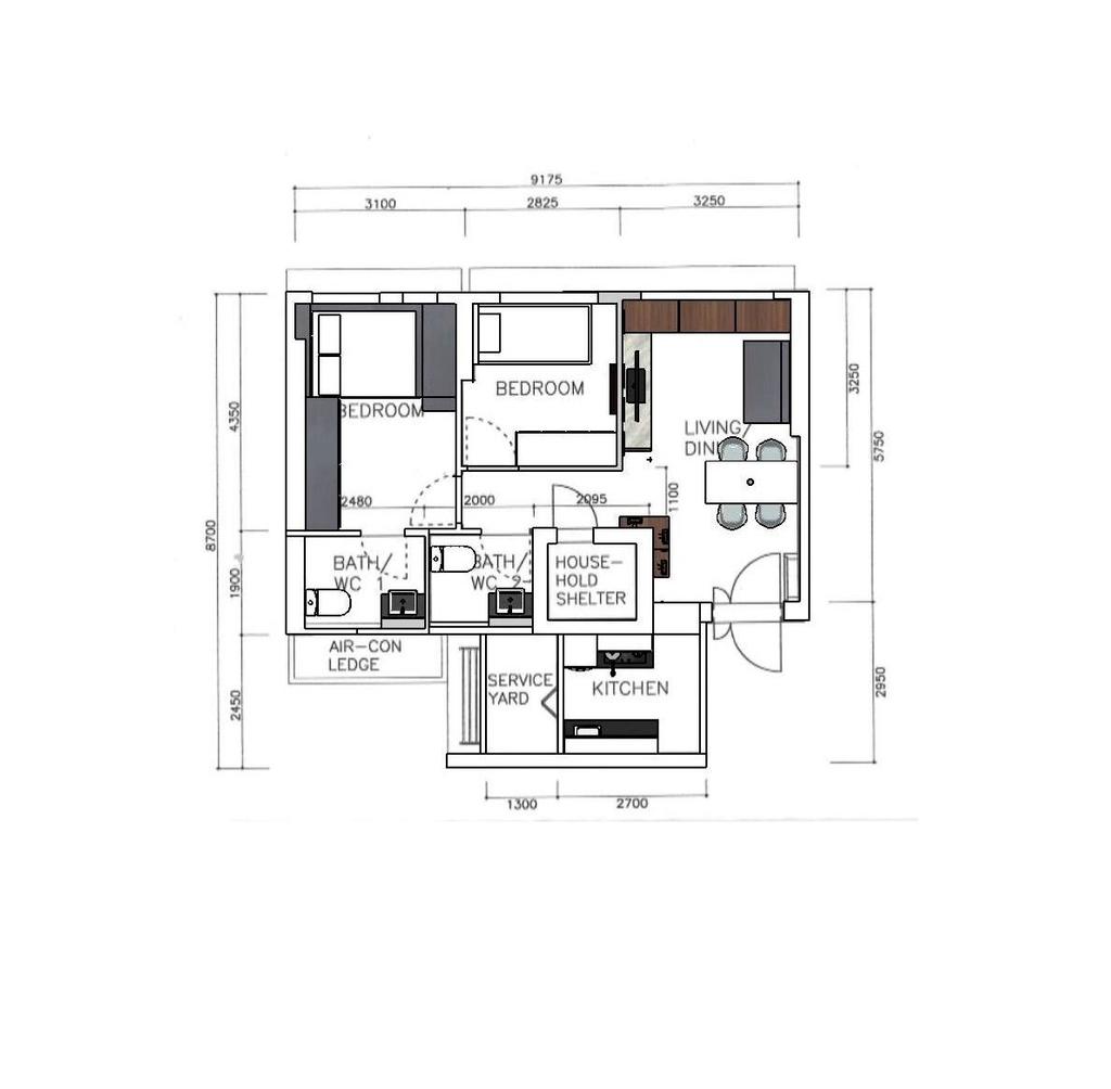 Contemporary, HDB, Saint George's Lane, Interior Designer, Hygge Design, 3 Room Hdb Floorplan, 3 Room Apartment, Final Floorplan