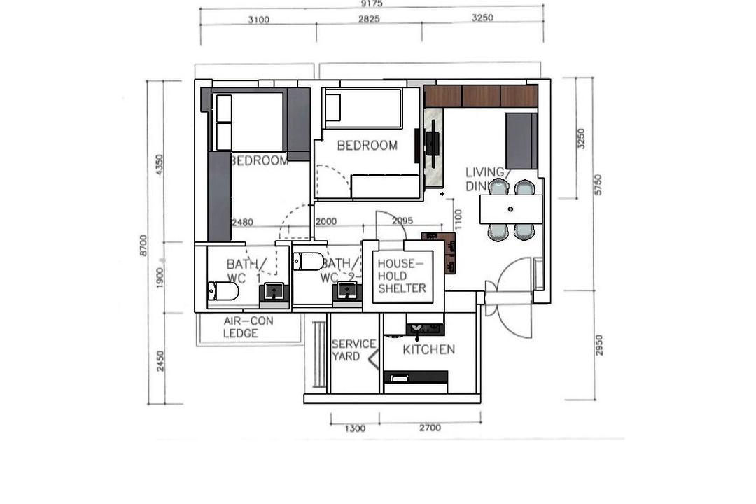 Saint George's Lane, Hygge Design, Contemporary, HDB, 3 Room Hdb Floorplan, 3 Room Apartment, Final Floorplan