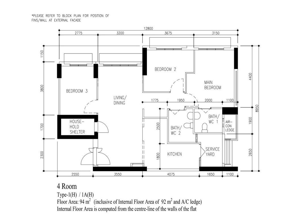 Contemporary, HDB, Northshore Drive, Interior Designer, ChengYi Interior Design, 4 Room Hdb Floorplan, 4 Room, Type 1 H 1 A H, Original Floorplan