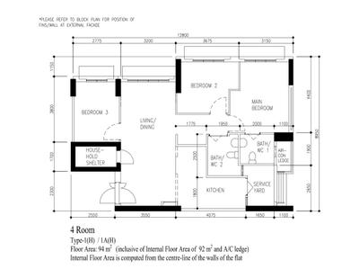 Northshore Drive, ChengYi Interior Design, Contemporary, HDB, 4 Room Hdb Floorplan, 4 Room, Type 1 H 1 A H, Original Floorplan