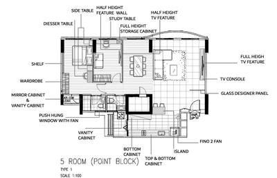 Punggol Walk, Flo Design, Contemporary, HDB, 5 Room Hdb Floorplan, 5 Room Point Block, Type 1, Final Floorplan
