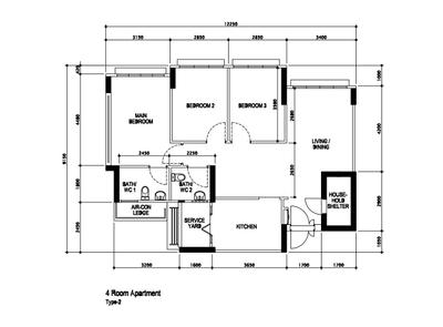 Circuit Road, MyDesign Interiors, Contemporary, Scandinavian, HDB, 4 Room Hdb Floorplan, 4 Room Apartment, Type 2, Original Floorplan