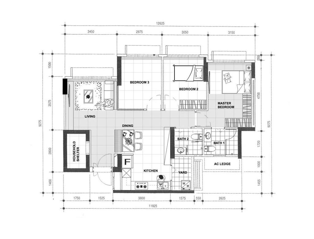Contemporary, HDB, Alkaff Crescent, Interior Designer, Flo Design, 4 Room Hdb Floorplan, 4 Room Apartment, Space Planning, Final Floorplan
