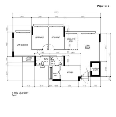 Compassvale Bow, Hashtag Interior, Scandinavian, HDB, 5 Room Hdb Floorplan, 5 Room Apartment, Type 1, Original Floorplan