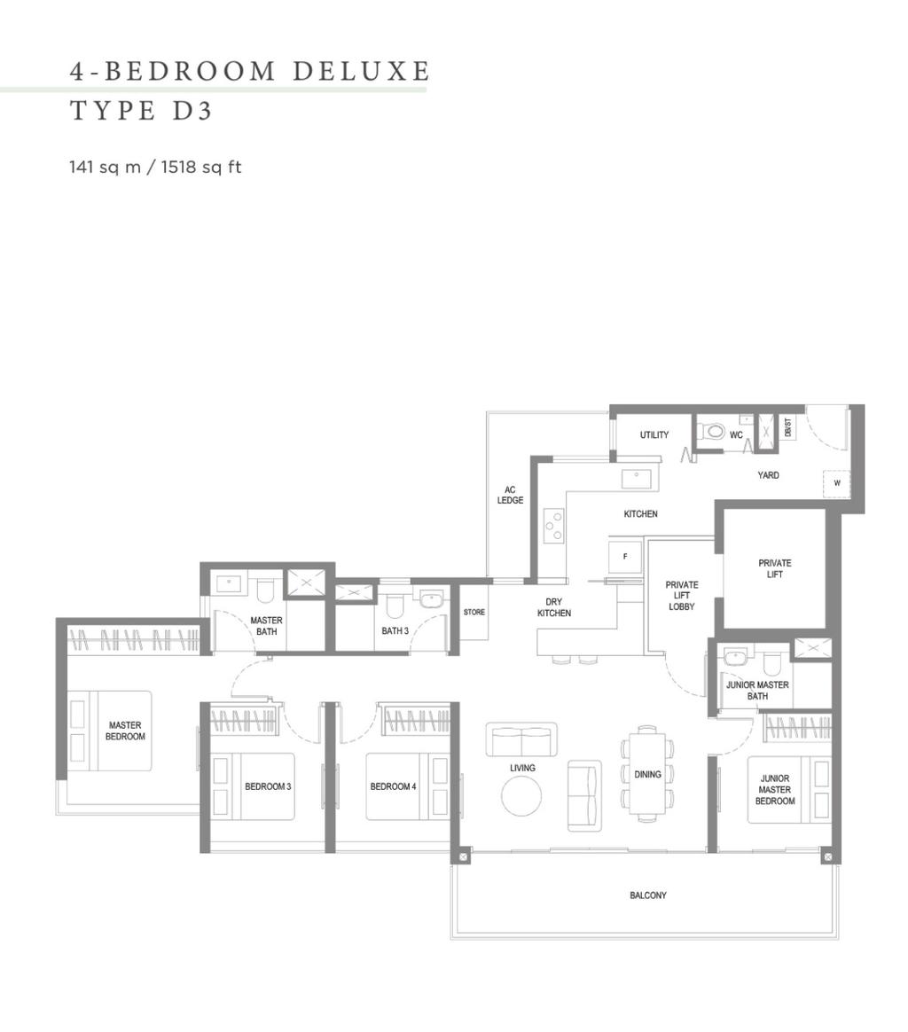 Eclectic, Condo, Twin Vew, Interior Designer, Noble Interior Design, 4 Bedder Condo Floorplan, 4 Bedroom Deluxe, Type D 3, Original Floorplan