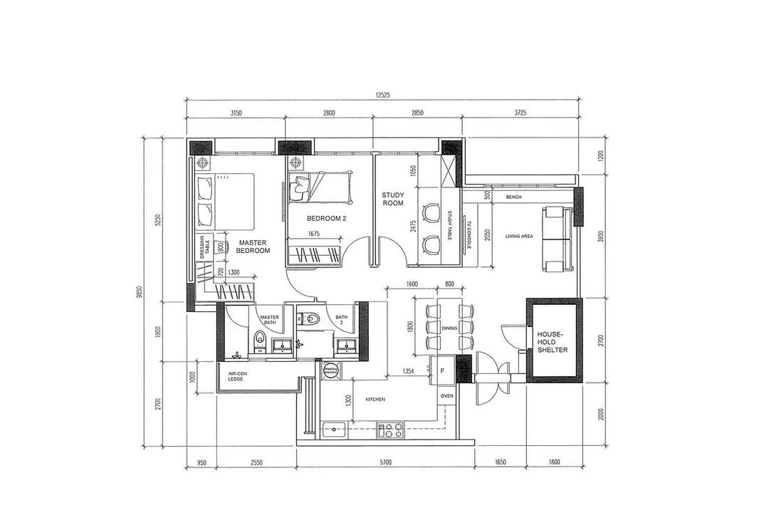 Telok Blangah Heights, Zenith Arc, Contemporary, HDB, 4 Room Hdb Floorplan, 4 Room Apartment, Space Planning, Final Floorplan